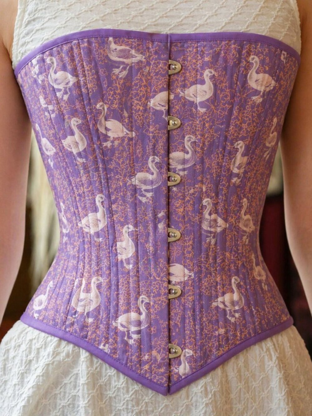 Victorian Swan Print Overbust Corset–40”–NWT--LARP Cottagecore Renaissance